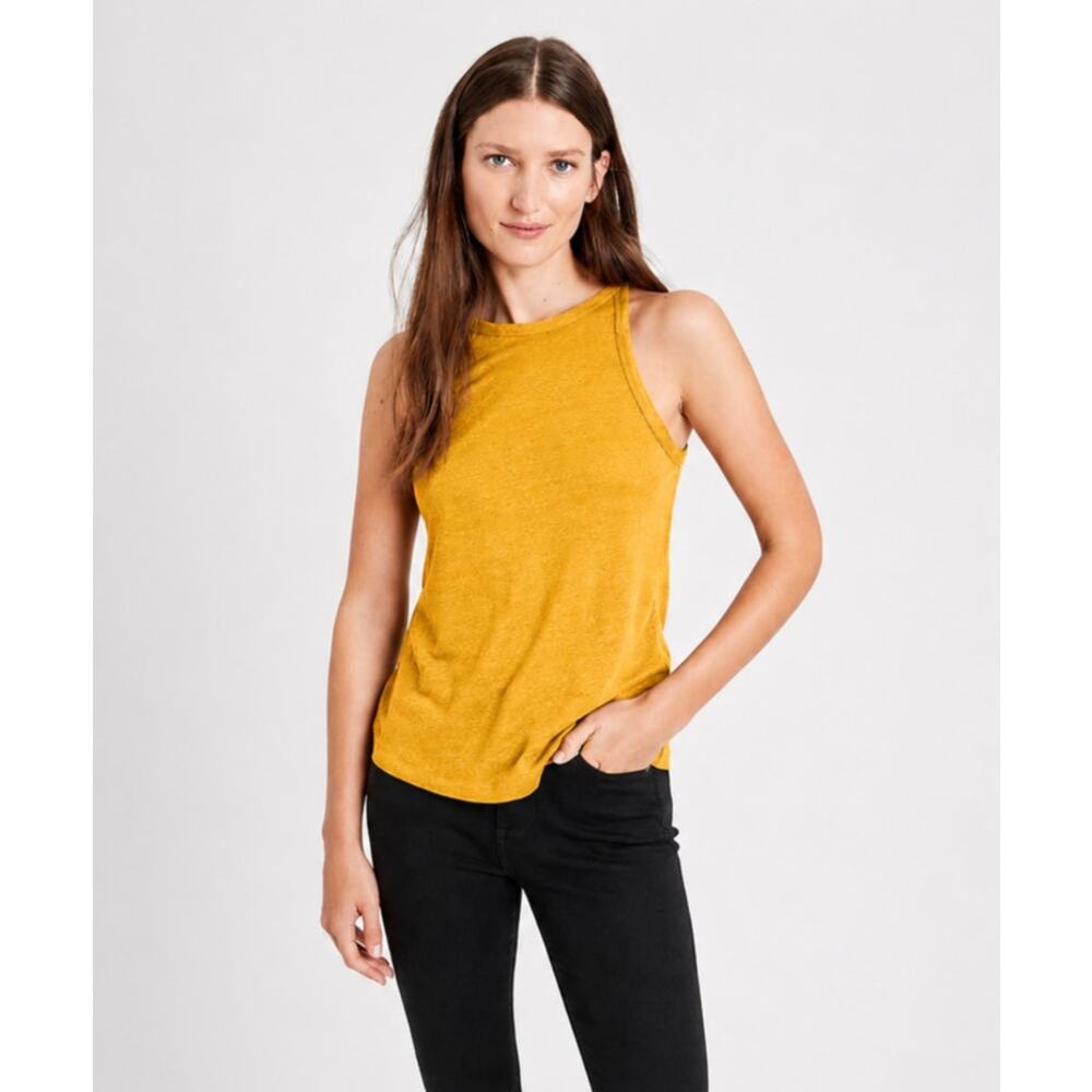 Banana Republic 100% Linen Tank Large Crew Neck Mustard Minimal Summer Resort